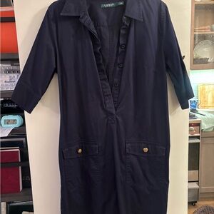 Lauren Navy Button-Front Shirt Dress